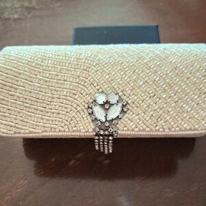 Elegant Cream Beaded Clutch with Crystal Accent Lotus London